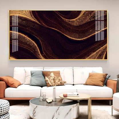 Golden Rhythm Wave Glass Finish Horizontal Wall Art