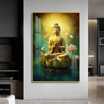 Buddha Lotus Harmony Glass Finish Vertical Wall Art