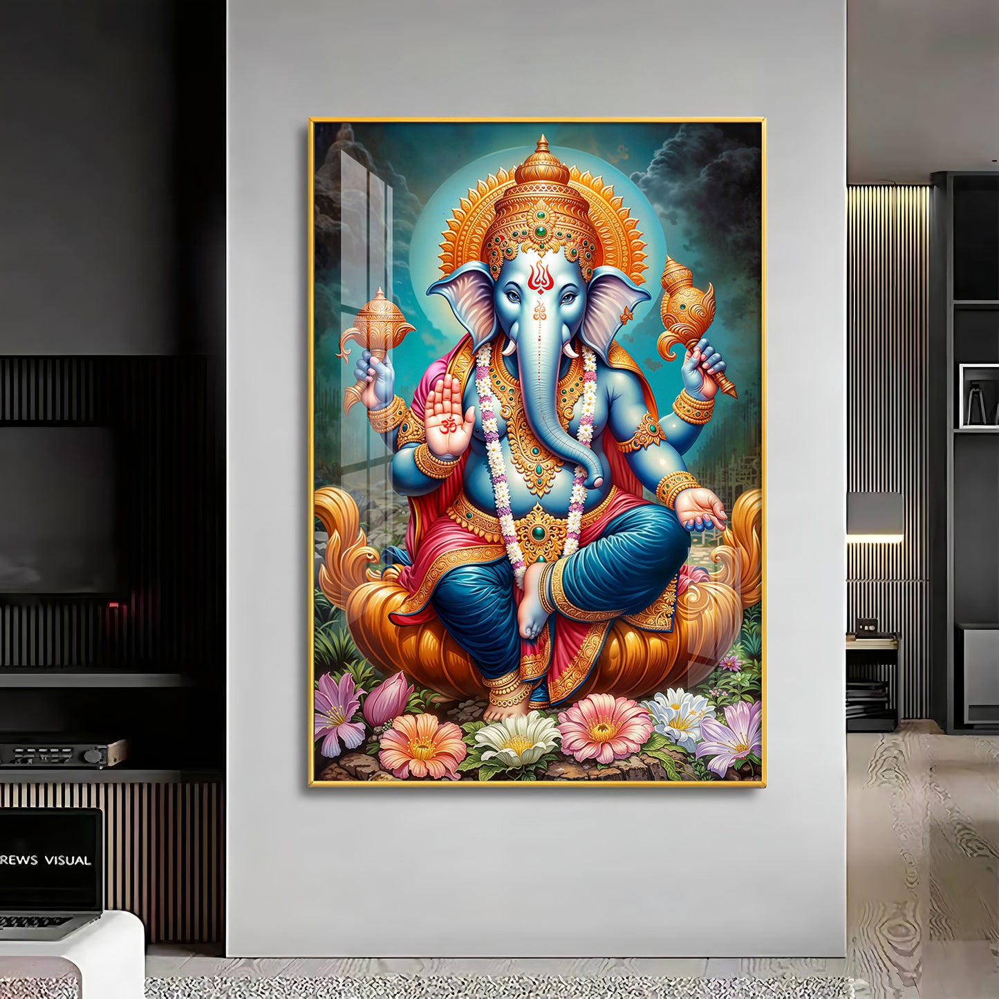 Ganesha's Blessing Glass Finish Vertical Wall Art
