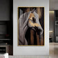 Whispers of Gold Horse Glass Finish Vertical Wall Art