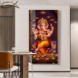 Hindu God Ganesh Glass Finish Vertical Wall Art