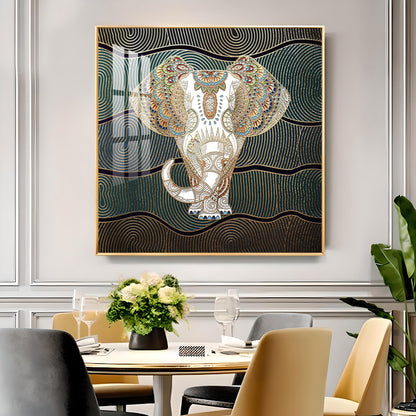 Regal Elephant Portrait Glass Finish Square Wall Art