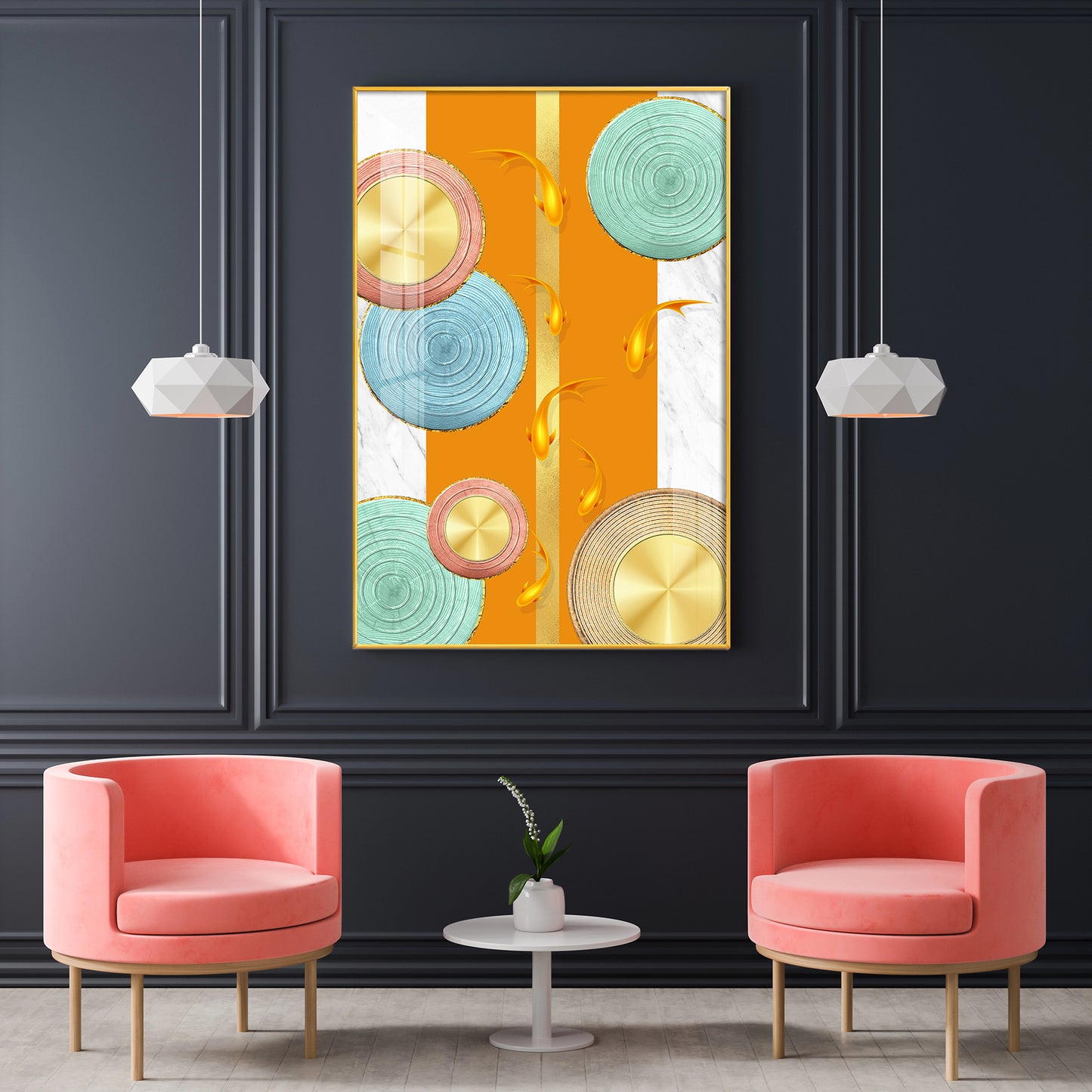 Chromatic Orb Glass Finish Vertical Wall Art