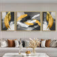 Golden & White Feather Glass Finish Wall Art (Set Of 3)