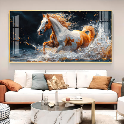 One Horse Running Glass Finish Horizontal Wall Art