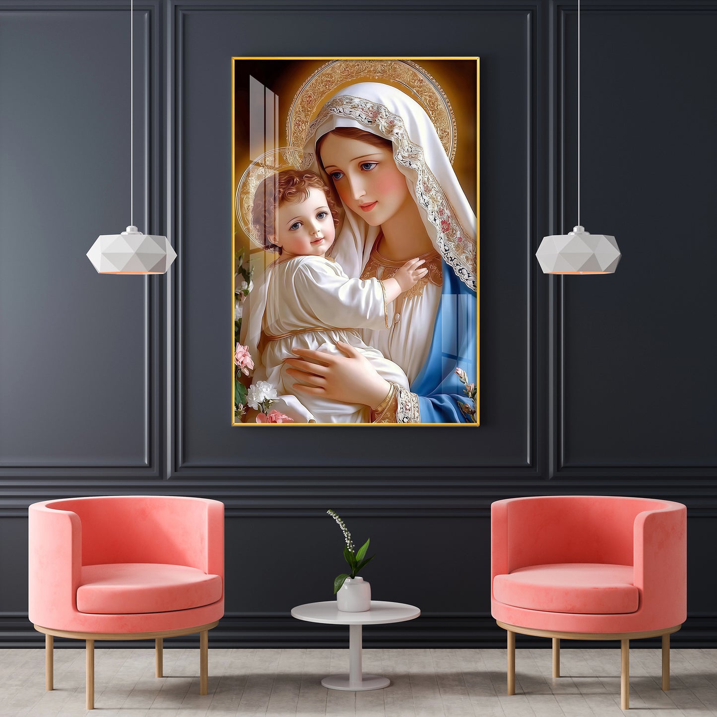 Mother Mary and Child wall art Glass Finish Vertical Wall Art