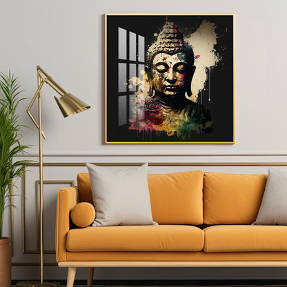 Harmony Of Buddha Calmness Glass Finish Square Wall Art