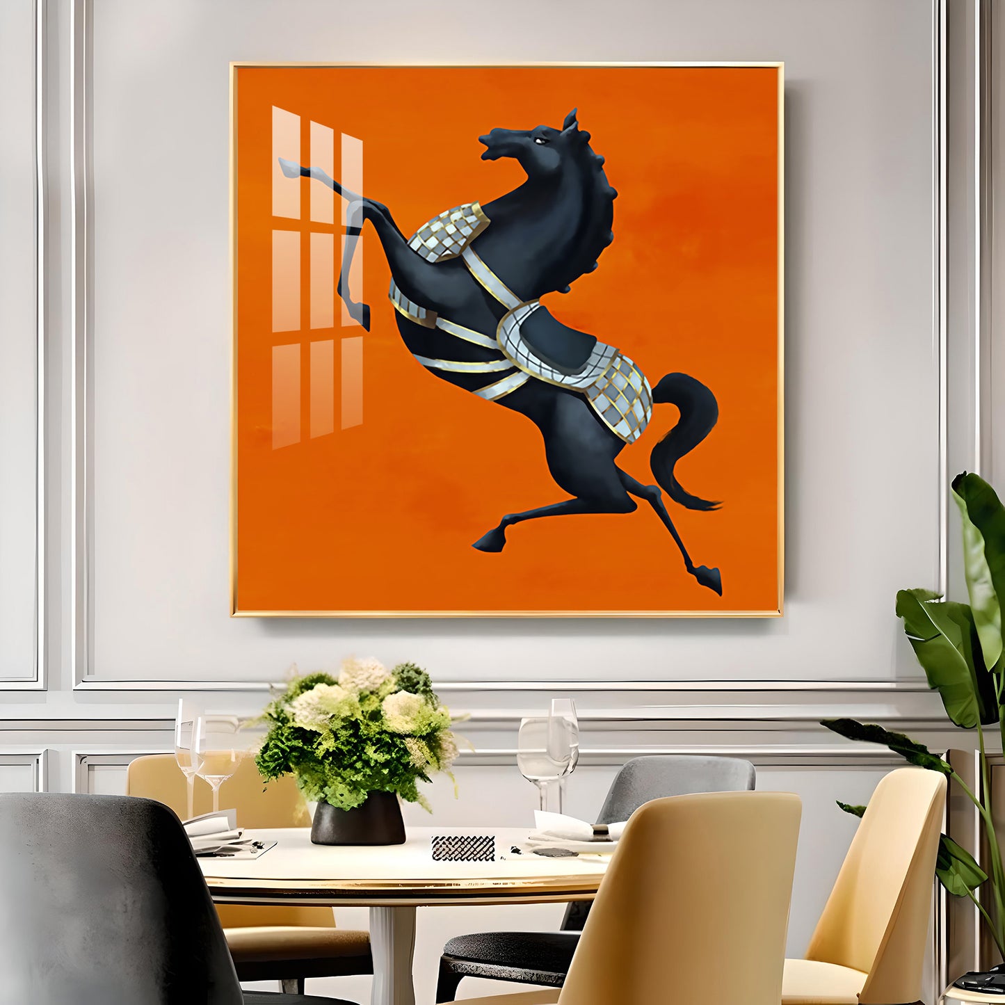 Jumping Horse Glass Finish Square Wall Art