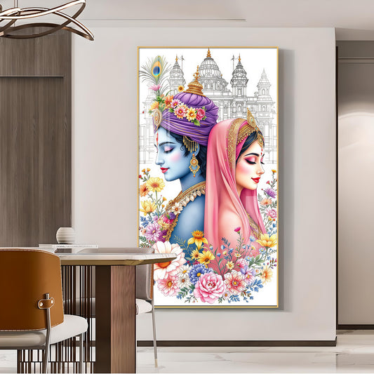 Shri Radhe Krishna Divine Glass Finish Vertical Wall Art