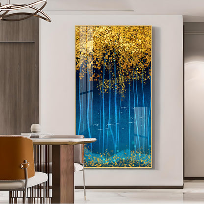 Golden Glade Glass Finish Vertical Wall Art