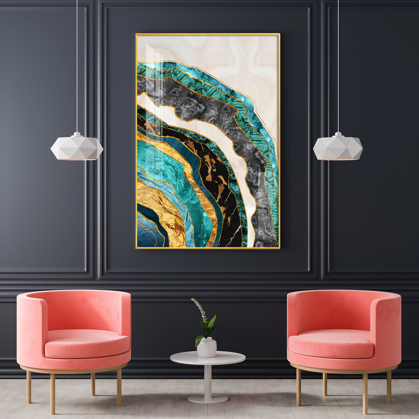 Opulent Waves Glass Finish Vertical Wall Art