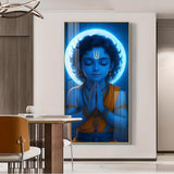Praying Little krishna Glass Finish vertical Wall Art