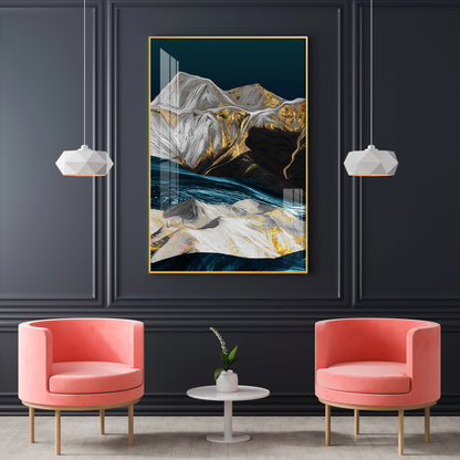 Blue Mountain Canvas Glass Finish Vertical Wall Art