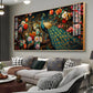 Peacock In Colorful Blossom Glass Finish Horizontal Wall Art