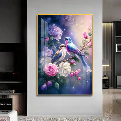 Nature's Duet Glass Finish Vertical Wall Art