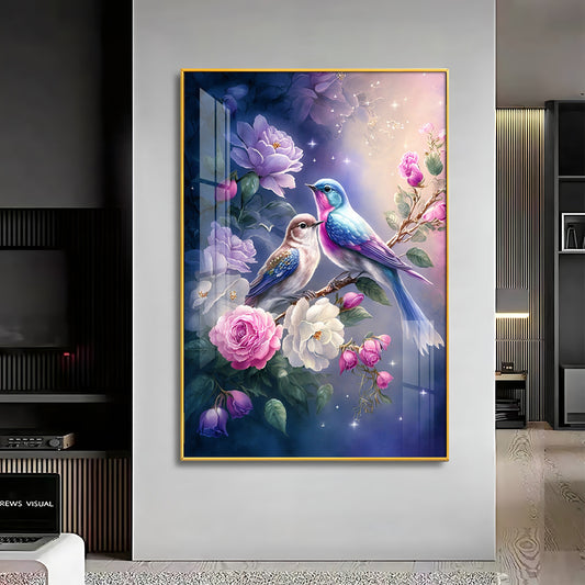 Nature's Duet Glass Finish Vertical Wall Art