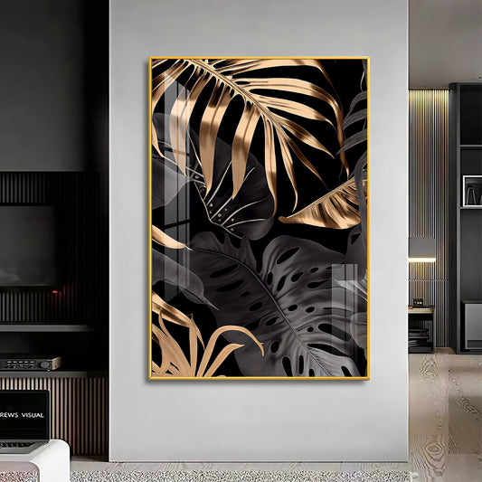 LuxeLeaf Glass Finish Vertical Wall Art