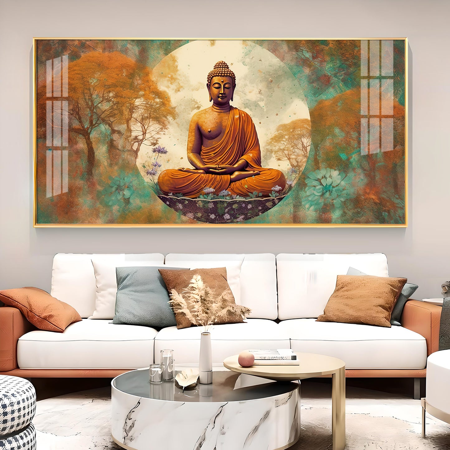 Ancient Buddha Glass Finish Horizontal Wall Art