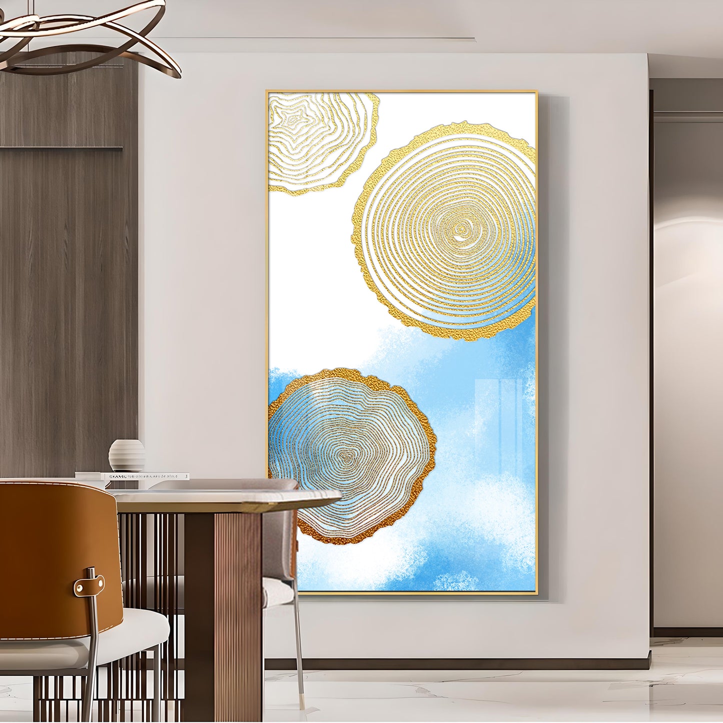 Blue Serenity Rings Glass Finish Vertical Wall Art