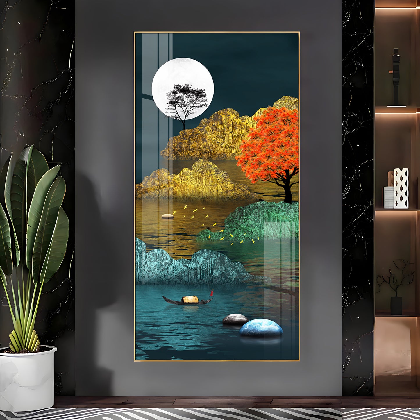 Tranquil Waterscape Glass Finish Vertical Wall Art