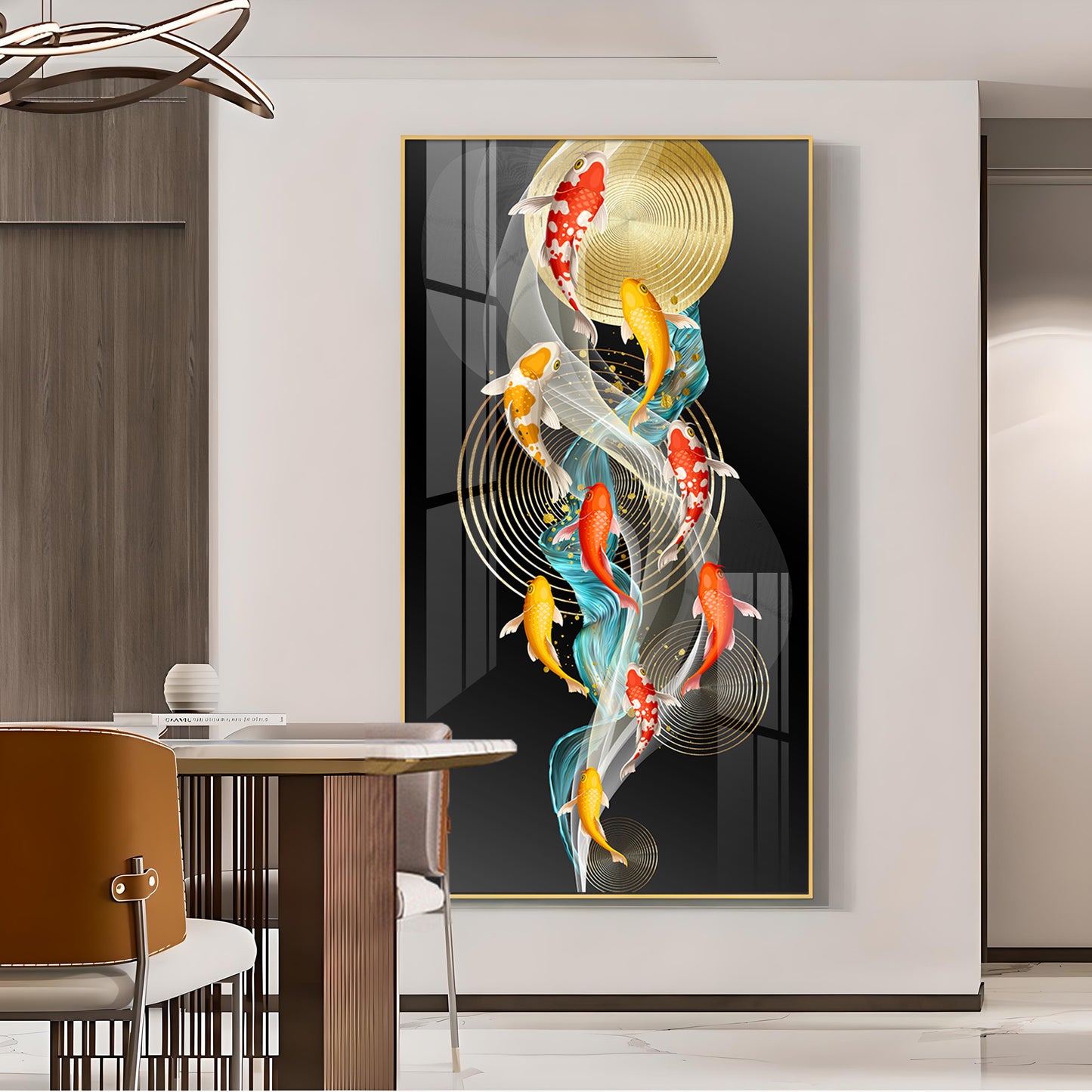 Serene Swimmers Glass Finish Vertical Wall Art