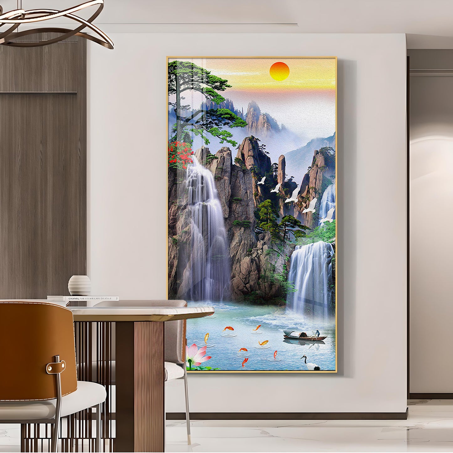 Portrait of Water and Birds Glass Finish Vertical Wall Art