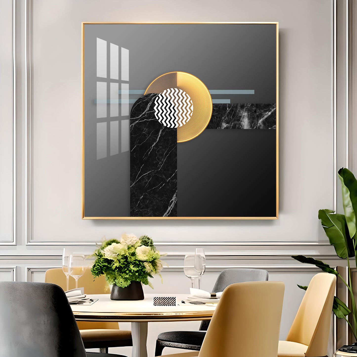 Black and Gold Glass Finish Square Wall Art