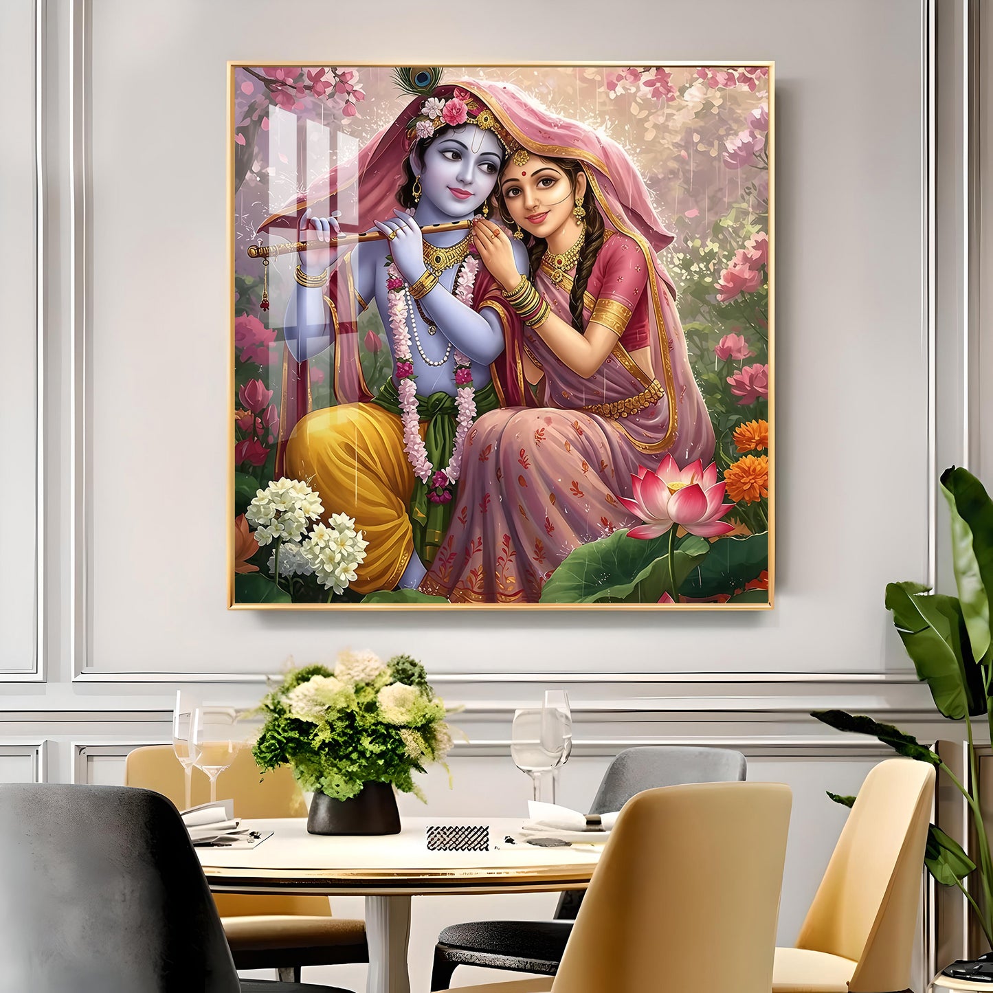 Shri Radha Krishna Glass Finish Square Wall Art