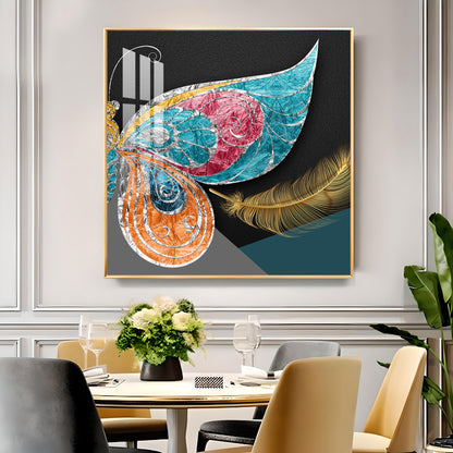 Chromatic Feather Glass Finish Square Wall Art