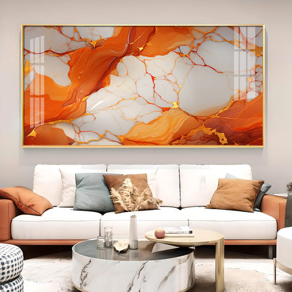 Marble Ink Orange Glass Finish Horizontal Wall Art