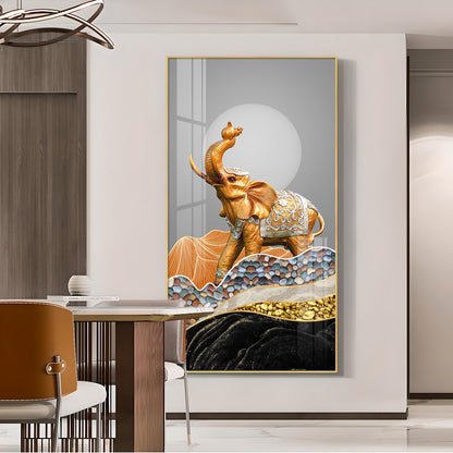 Gold and Silver Elephant Figurine Glass Finish Vertical Wall Art