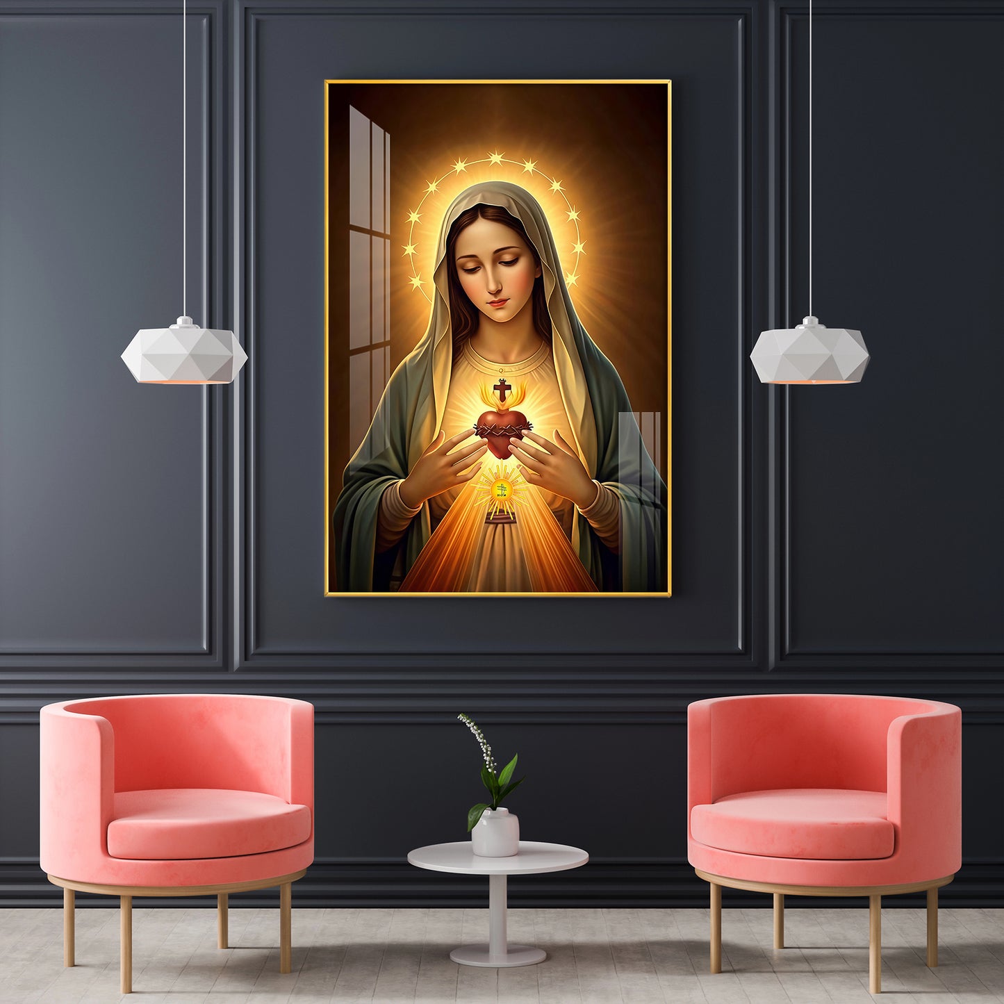Immaculate Heart of Mary Glass Finish Vertical Wall Art