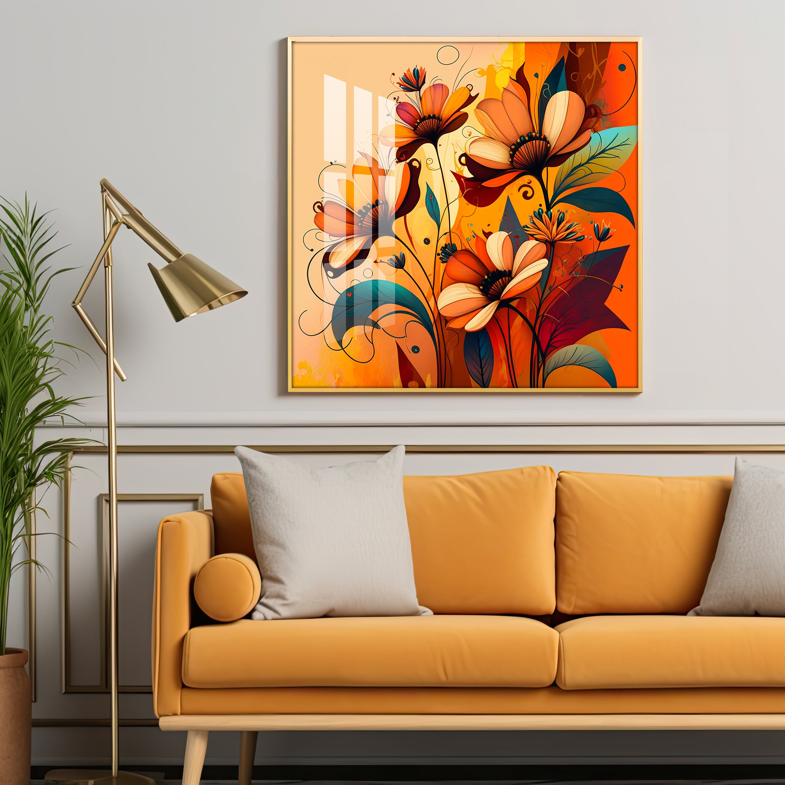 Warmth in Bloom Glass Finish Square Wall Art