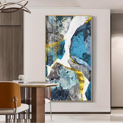 Gold and Blue Abstraction Glass Finish Vertical Wall Art