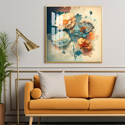 Floral Elegance for Interiors Glass Finish Square Wall Art