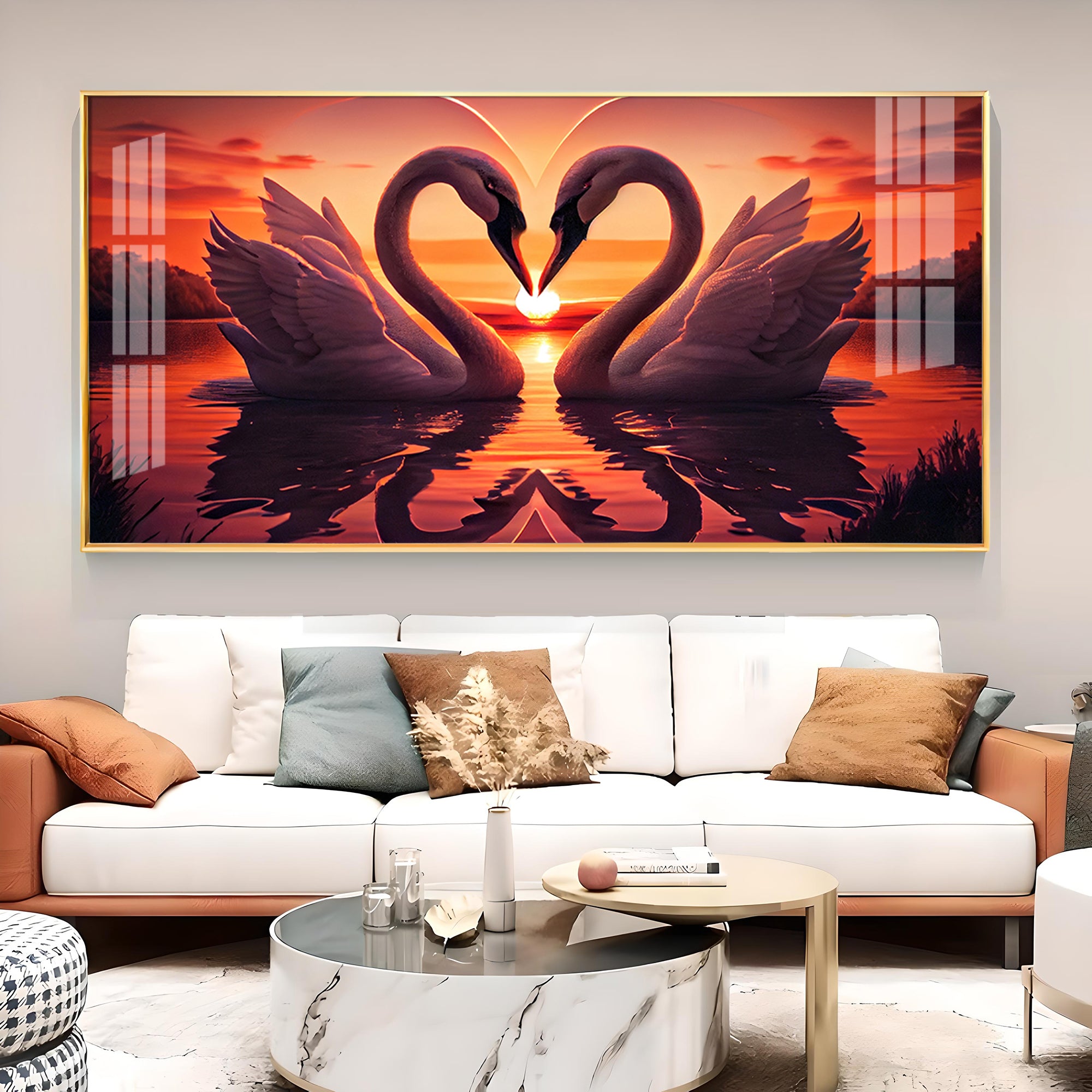 Swan In Vibrant Affection Glass Finish Horizontal Wall Art