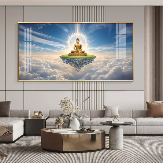 Majestic Buddha In Cloud Glass Finish Horizontal Wall Art
