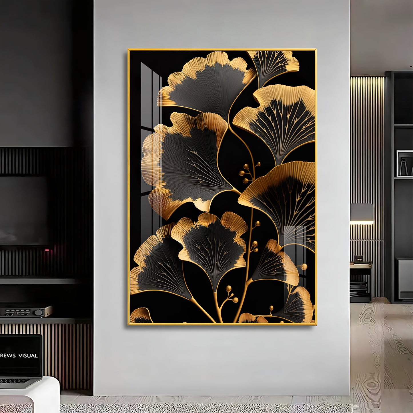 Midnight Petal Glass Finish Vertical Wall Art