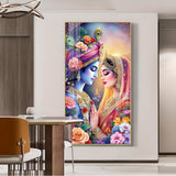 Divine Love Of Radha Krishna Glass Finish Vertical Wall Art