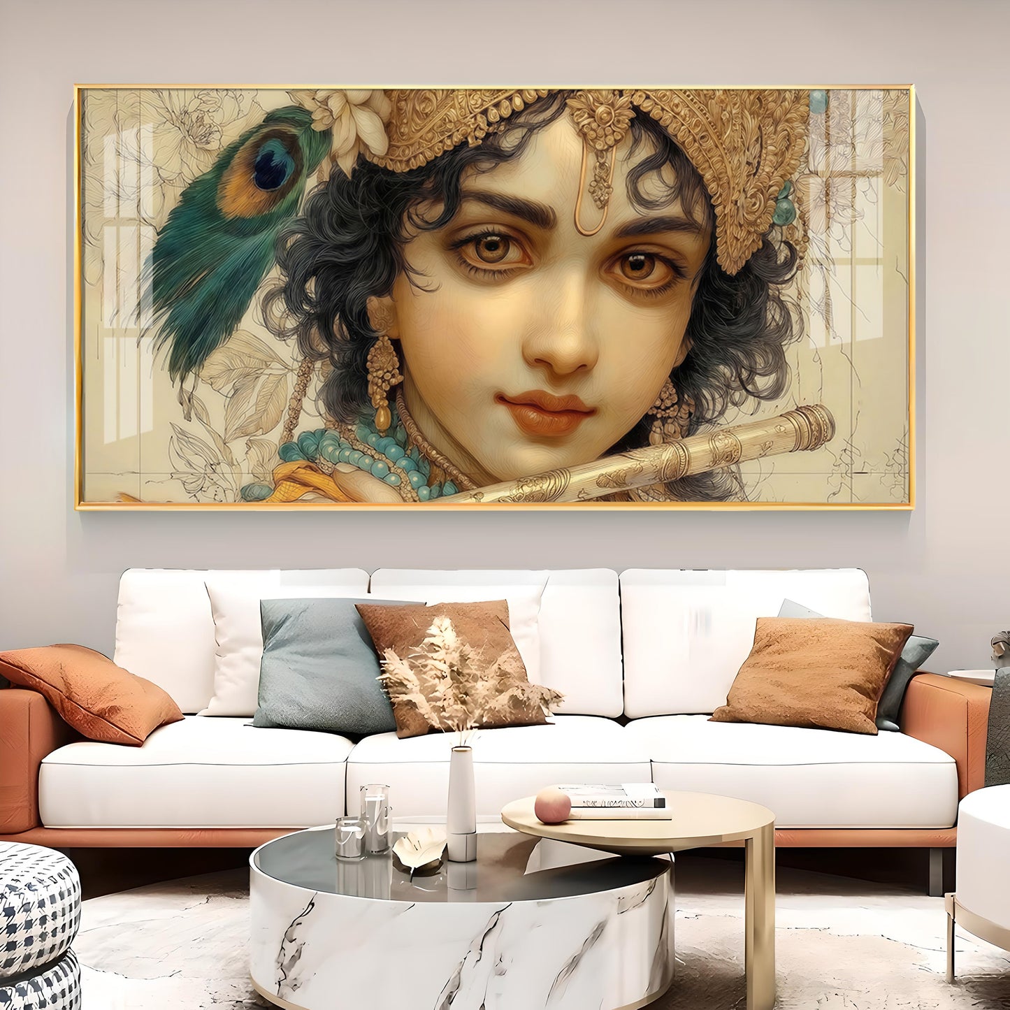 Shri Krishna Glass Finish Horizontal Wall Art