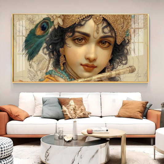 Shri Krishna Glass Finish Horizontal Wall Art