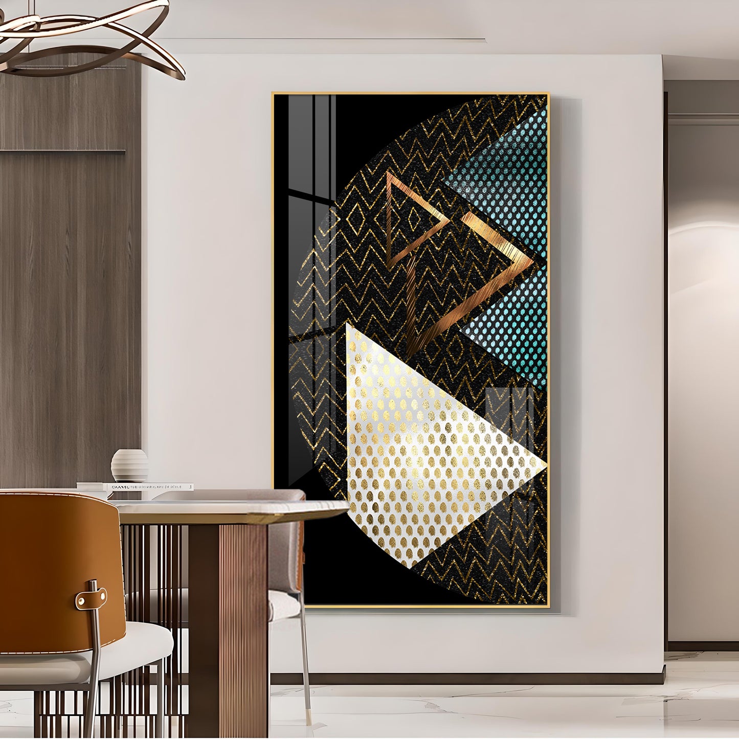 Triangular Opulence Glass Finish Vertical Wall Art