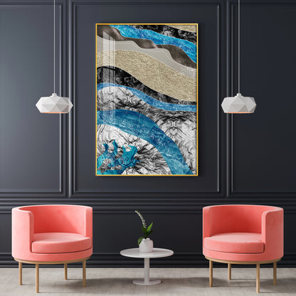 Abstract Horizon Glass Finish Vertical Wall Art