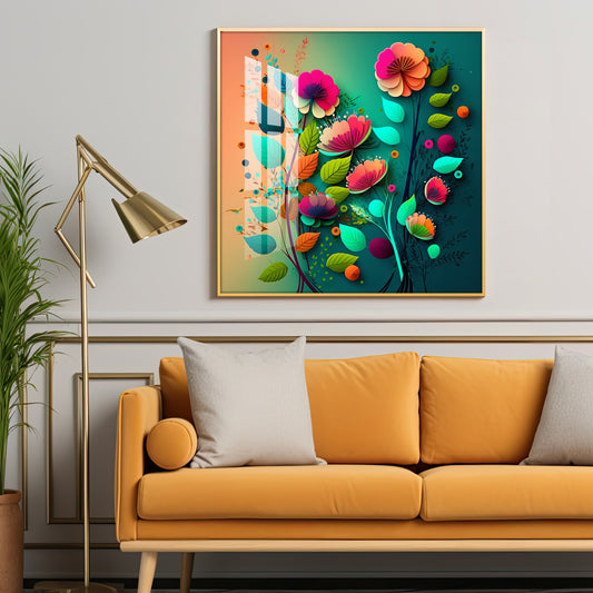 Colorful Bloom Serenity Glass Finish Square Wall Art