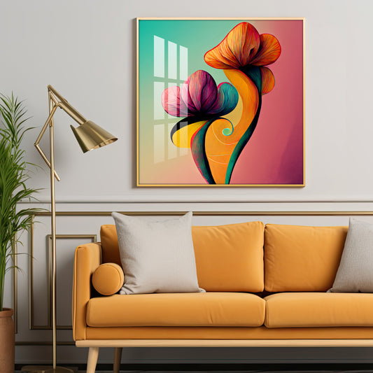 Radiant Petal Artistry Glass Finish Square Wall Art