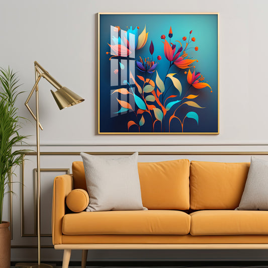 Shadowed Blooms Glass Finish Square Wall Art