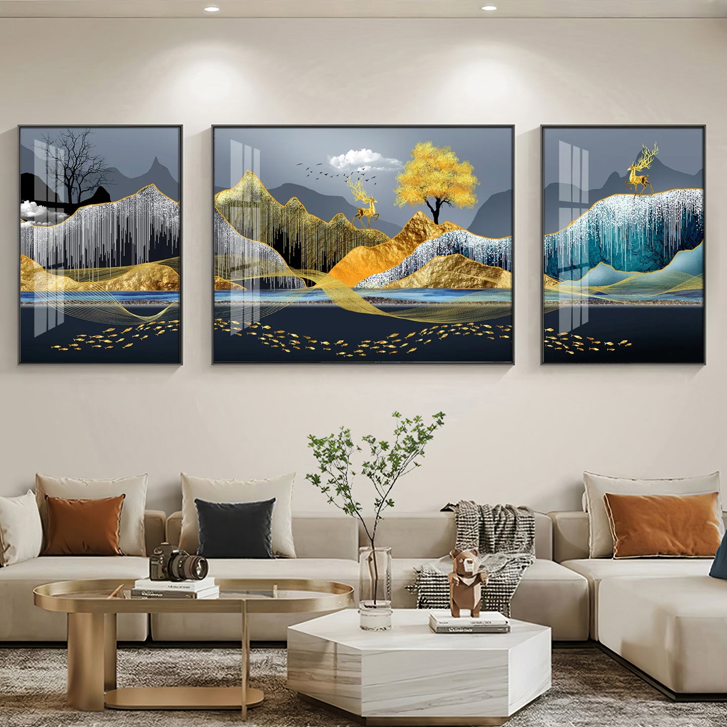 Celestial Mountain Glass Finish Wall Art (Set Of 3)