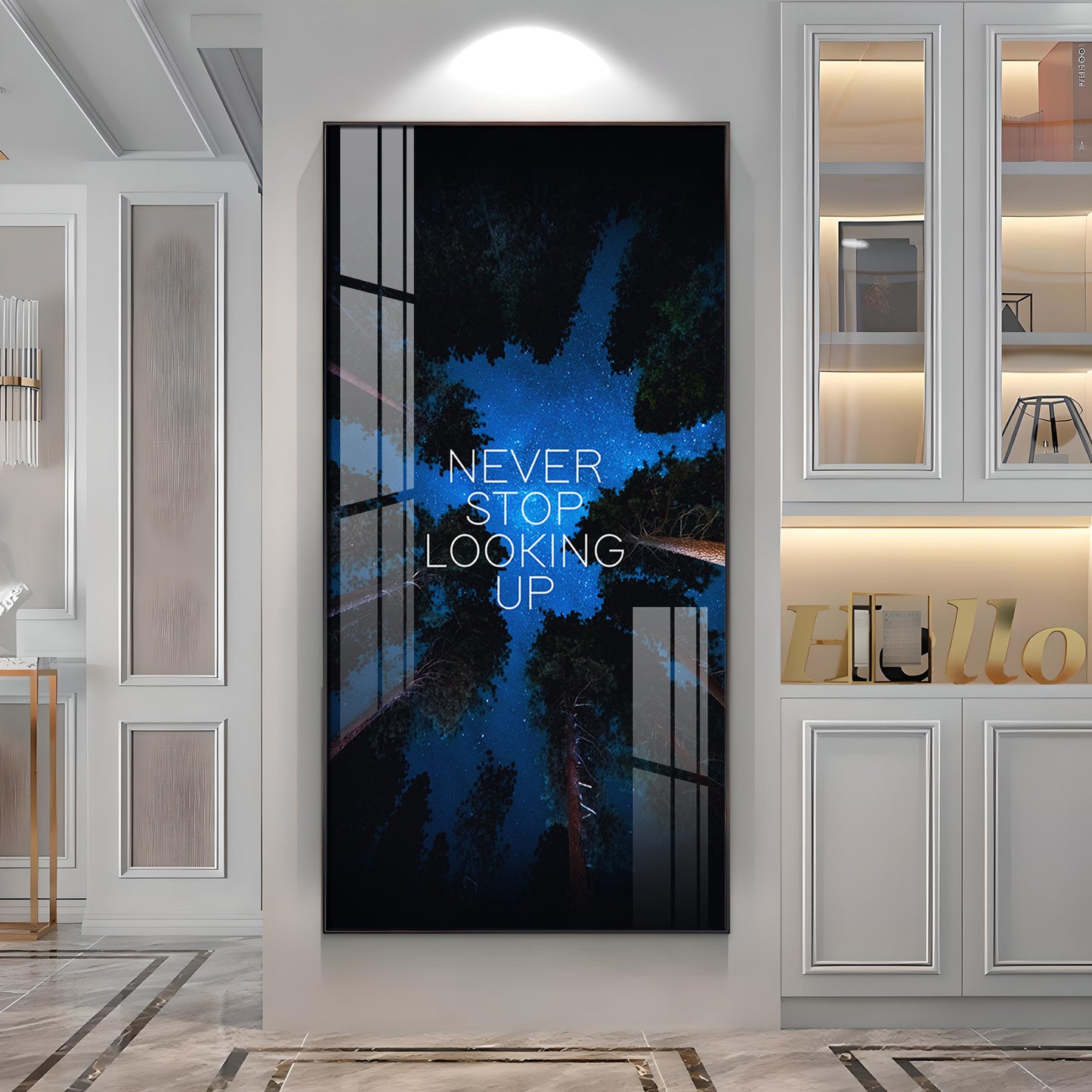 Never Stop Looking Up Motivational Glass Finish Vertical Wall Art