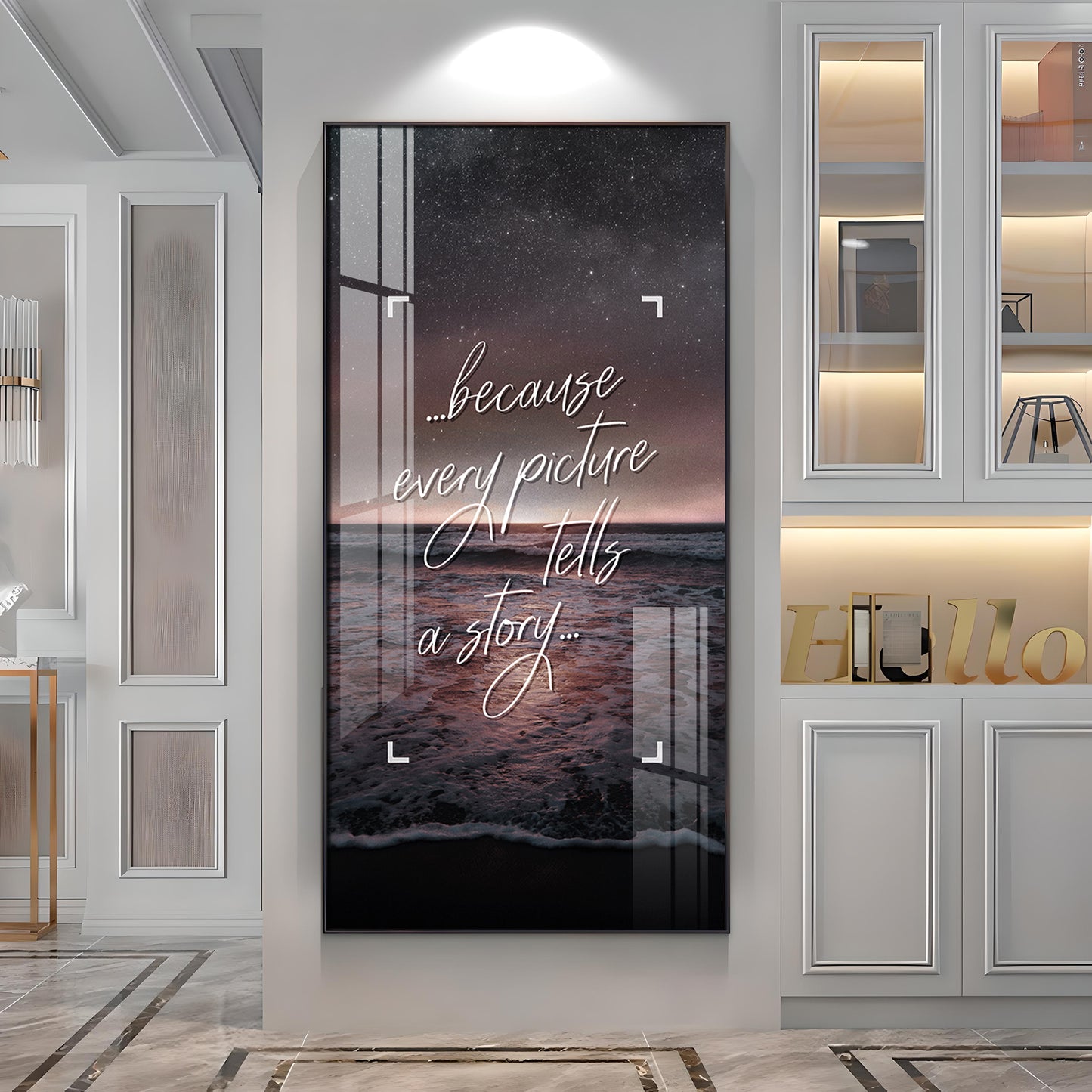 Because Every Picture Tells A Story Motivational Glass Finish Vertical Wall Art