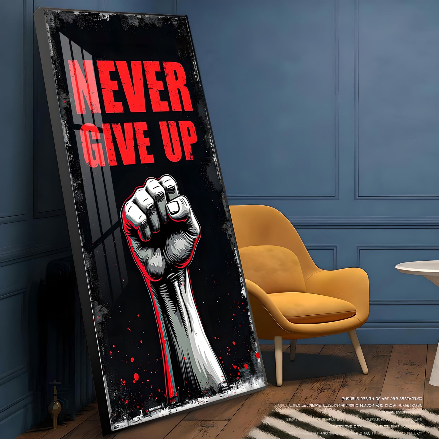 Never Give Up Glass Finish Vertical Wall Art